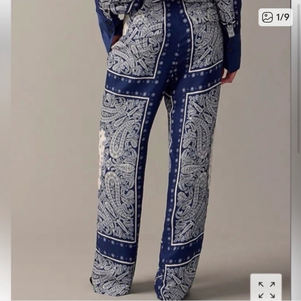 J.Crew Collection straight-leg drapey cupro-blend pant paisley scarf print 6